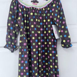 Marmellata Girl’s Smocked Cupcake Birthday Dress Brown Multicolor Polka Dot 4T